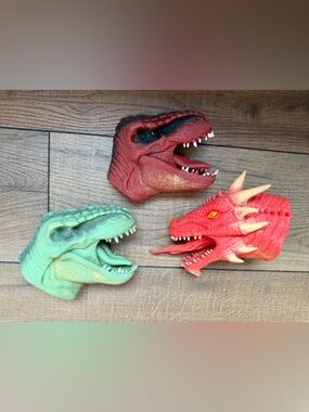 Dinosaur Dragon Stretchy Rubber Hand Puppets Bundle Lot of 3